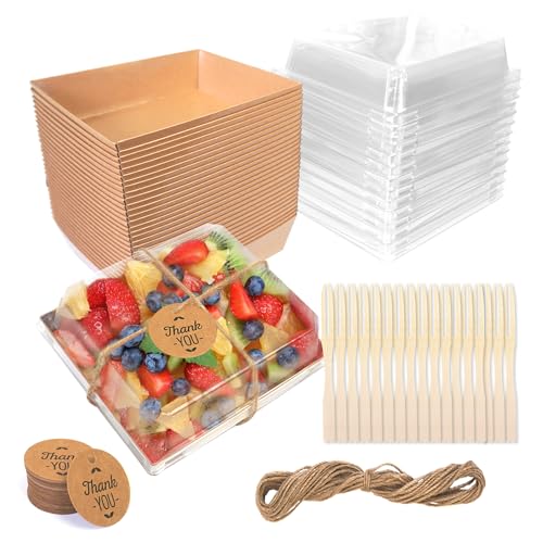 MOLDTAS 50-Pack 5.8x4.9 Inches Charcuterie Boxes with Clear Lids - Kraft Paper Disposable Food Containers for Desserts & Sandwiches