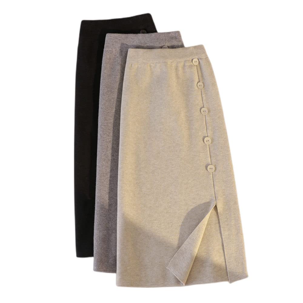 Gonne,Gonna Longuette da Donna Gonna Dritta in Maglia A Vita Alta Elasticizzata Bianca Gonna Dritta con Spacco A Vita Alta in Tinta Unita Gonna Lunga alla Moda per Ragazze Ladies,L