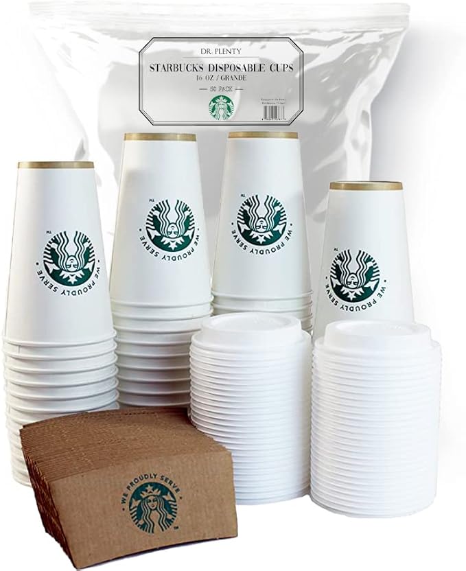 [50 Sets] Disposable Coffee Cups with Lids and Sleeves
