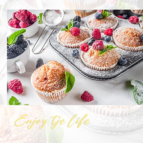 Gandeer 2 Pieces Muffin Baking Pan Carbon Steel Non Stick Muffin Baking Pan 6 Cup Muffin Pan 100 Pieces Standard Size Baking #TOP5