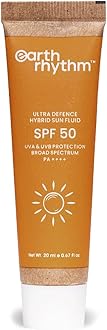 Earth Rhythm Ultra Defence Sunscreen SPF 50 for Daily Usage | PA++++,Non Sticky/Non Greasy, Leaves No White Cast | For Oily, Sensitive, Acne Prone or Dry Skin| Men & Women - 20 ml