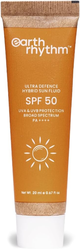 Earth Rhythm Ultra Defence Sunscreen SPF 50 for Daily Usage | PA++++,Non Sticky/Non Greasy, Leaves No White Cast | For Oily, Sensitive, Acne Prone or Dry Skin| Men & Women - 20 ml