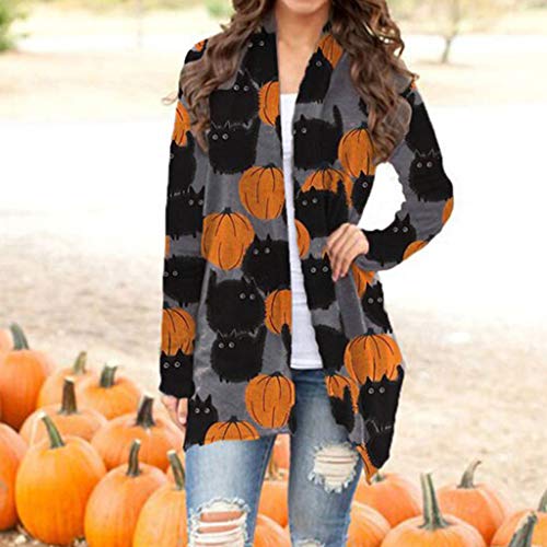 Halloween Christmas Women'Shirt Cardigan Long Sleeve Cat Pumpkin Snowman Jacket Top