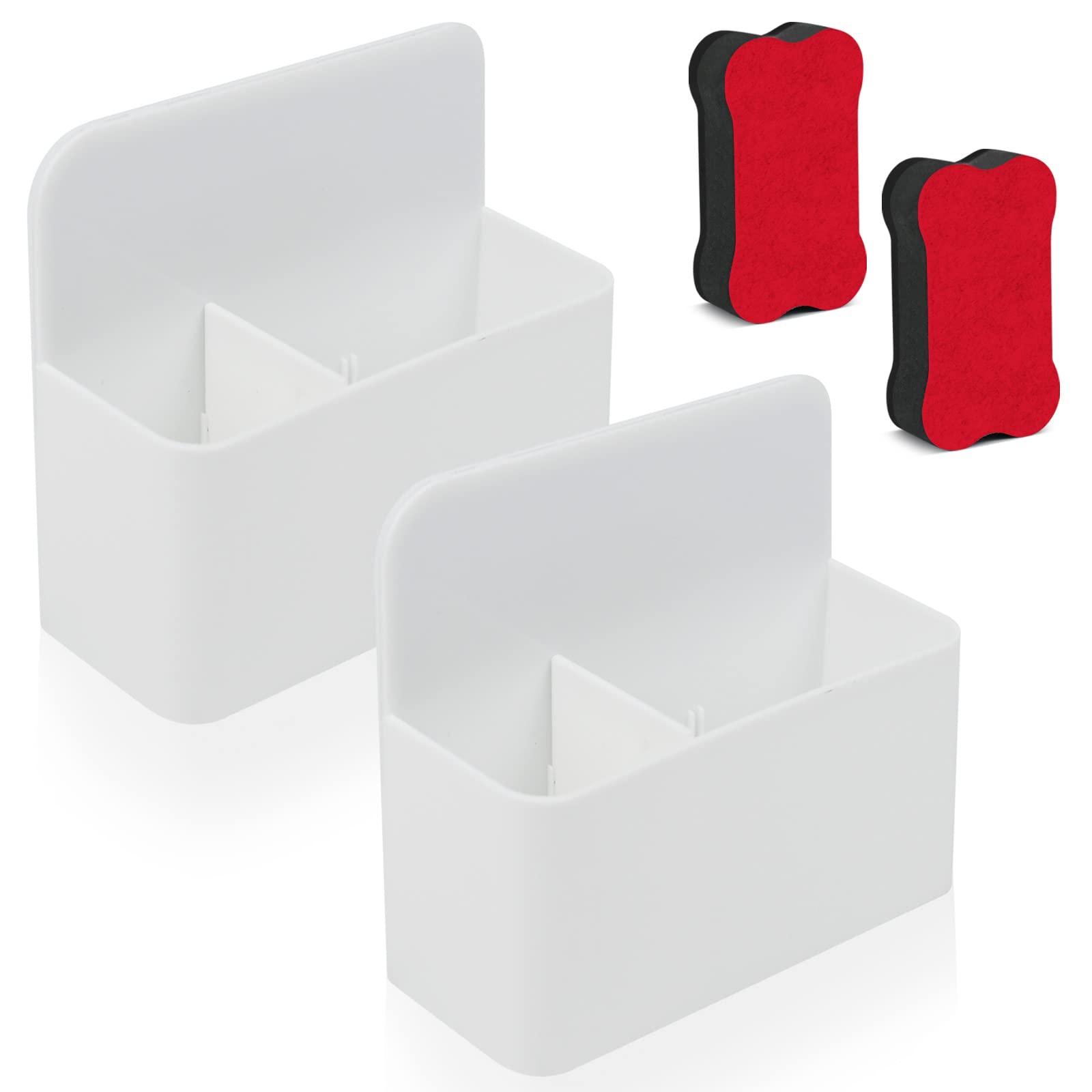 Yicaam White 2 Pieces Magnetic Storage Box Eraser Marker Holder With 2 Magnetic Eraser Brush, Magnetic Pen Holder For Fridge, Board And Locker