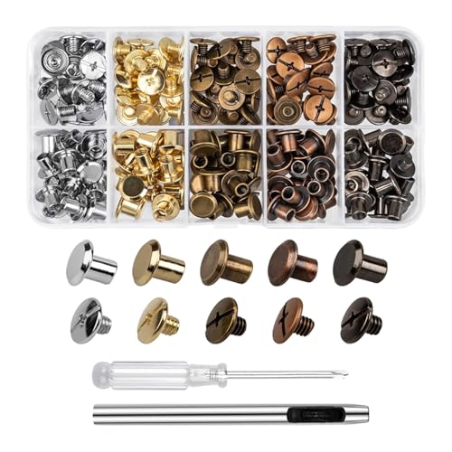 RSHuiOUXX 100pieces Chicagos Screws Zines Alloy M5x4mm Book Binding Rivets for Leather Bags Books Collars Backpacks Leashes Matte