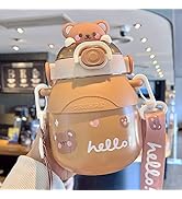 Kawaii Water Bottle with Straw and Stickers, 25oz Big Belly Water Bottle Cute Bear Shaped Thermal...