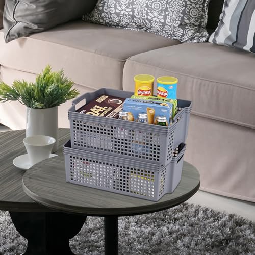 Panier de rangement empilable en plastique gris Kiddream (Lot de 2 grands modèles)