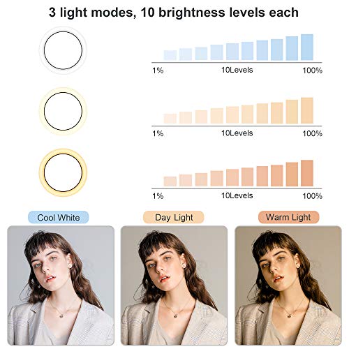 Anel de luz, anel de luz de selfie LP de 25,4 cm com suporte de tripé ajustável e suporte de telefon