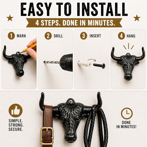 VINLUNM Cowboy Hat Rack Wall Mount 2PC Cowboy Hat Holder Hooks Western Hat Rack Metal Cowboy Hat Hooks Rustic Western Decor Hat Hanger by VINLUNM - Image 6