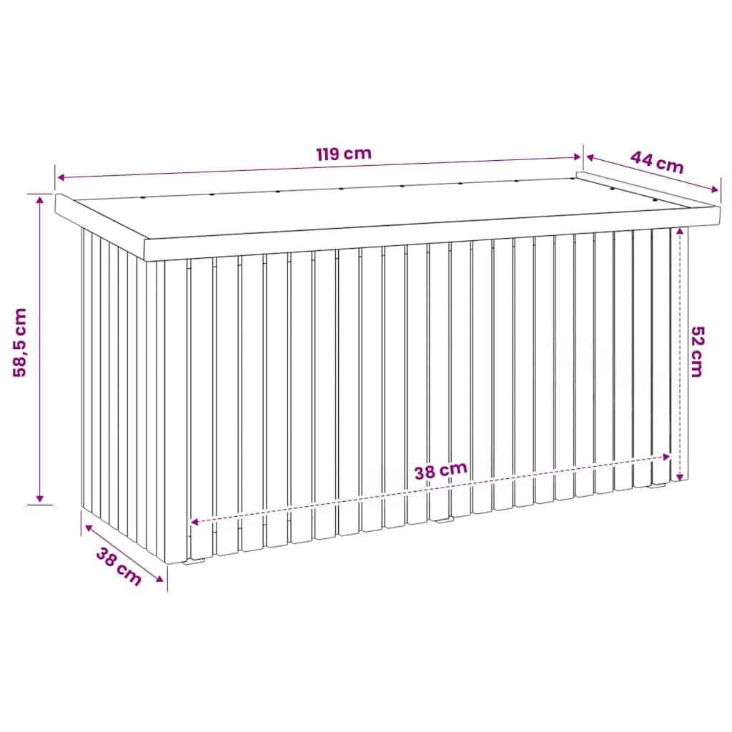 Gartenlagerbox Natur aus imprägniertem Kiefernholz 119 x 44 x 58,5 cm mit Stauraum und Deckel, wetterfest, für Balkon, Terrasse und Outdoor, praktische Aufbewahrung für Kissen und Polster