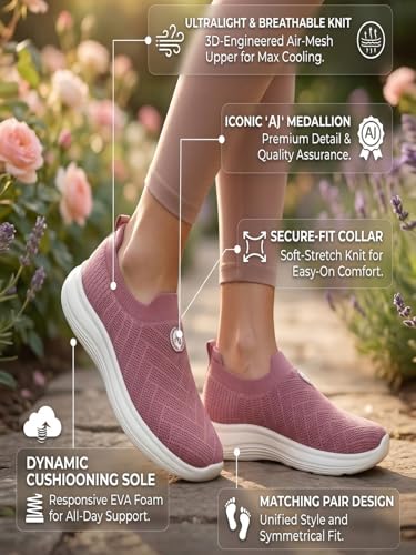 Image of AJANTA Women's Slip-On Sneakers for Women | Lightweight Walking Shoes | Breathable Knit Casual Loafers | Comfortable Daily Wear Shoes for Girls | Travel, Office, Outdoor & Everyday Footwear