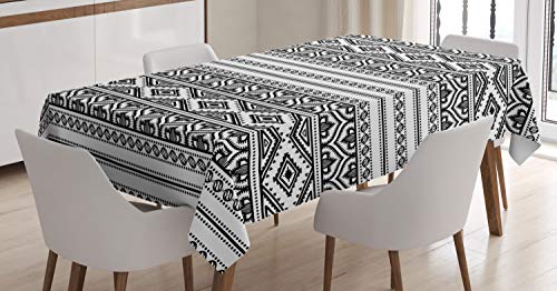 ABAKUHAUS Ethnique Nappe, Oriental Tribal Marocaine, Linge de Table Rectangulaire pour Salle à Manger Décor de Cuisine, 140 cm x 170 cm, Gris Anthracite
