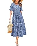 STYLEWORD Women Summer Dress Floral Short Sleeve Ladies Casual Swing Midi Dress with Pockets(Floral09,Small)