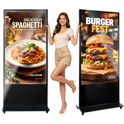 Image of VEVOR 65 in Indoor Digital Signage 4K Floor Stand Advertising Display Kiosk, WiFi HDMI /USB Input Android OS, 178 Wide View, LCD Touchscreen Interactive Monitor, Mobile Commercial Totem Poster