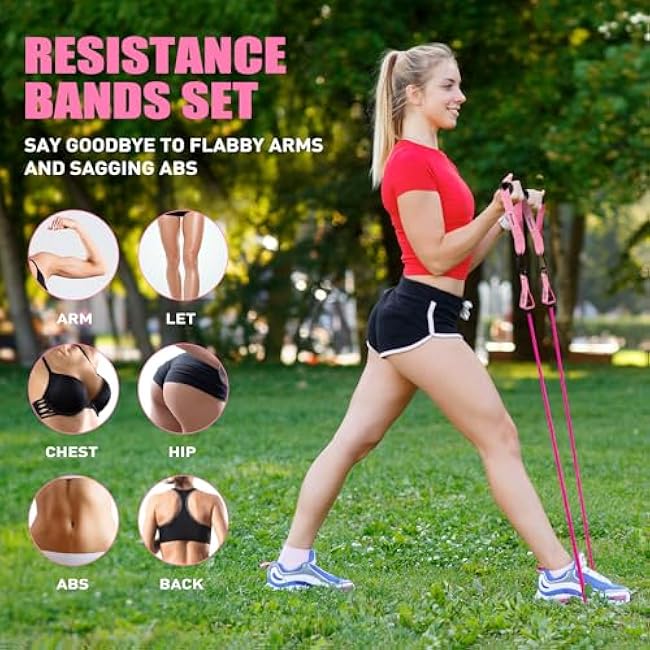 Resistance Bands, Exercise Bands with Handles for Working Out, Fitness Bands for Women, Workout Equipment Home Gym, Training Bands with Door Anchor, Ankle Straps, Shape Body, Physical Therapy