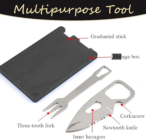 Miniatura 3 de Cuchillo de crédito de bolsillo y tenedor ultrafinos para acampar, herramienta multiusos de supervivencia al aire libre de acero inoxidable con