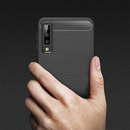 Image of NPRC Hybrid Ultra Slim Protective Case TPU Non-Slip Carbon Fiber Texture Shockproof Case Cover for Samsung Galaxy A7 2018 - Black