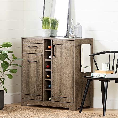 South Shore Vietti Bar Cabinet and Bottle Storage-Weathered Oak