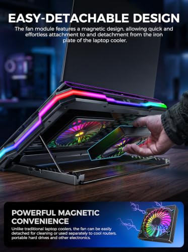 Image of ChillCore 2 Detachable Fans RGB Gaming Laptop Cooling Pad, Rapid Cooling for 15.6-19.3 inch Laptops, Variable Speed Control, 8 Adjustable Heights - K6 with Memory Foam