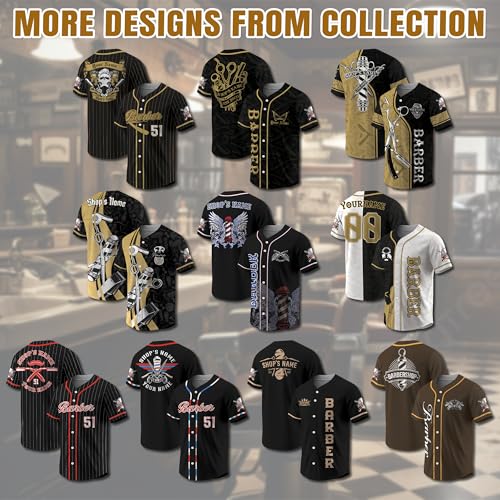 Custom Barber Jersey de Béisbol con Nombre y Número de Tienda, Estilo Urbano para Hombres miniatura 4