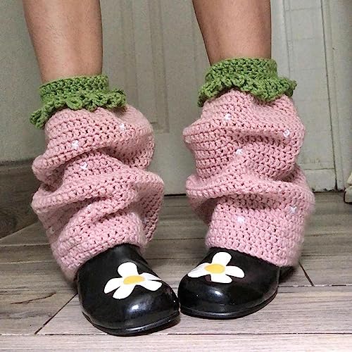 Image of SOLILOQUY Women Y2K Knit Leg Warmer Cute Strawberry Knee High Socks Kawaii Aesthetic Boot Cuffs Cover Lolita Knit Long Socks