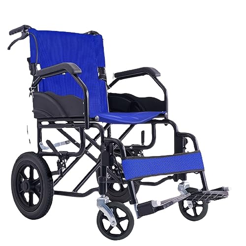 手動車椅子折りたたみ軽量ポータブル高齢者車椅子大人子供子供車椅子旅行に便利 (12 車椅子 ブルー - ハンドルバー折りたたみ - 脚取り外し)
