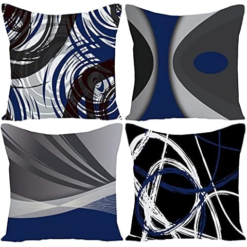 EZVING Set of 4 Throw Pillow Covers Modern Abstract Dark Blue Stripes Gray Black White Acrylic Bold Grey Decorative Pillow Cases Home Decor Square 18x18 Inches Pillowcases Cover