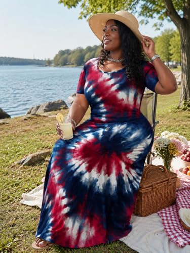 Image of SUZONANA Plus Size Dresses for Women Summer Casual Maxi Dress Short Sleeve Loose Vacation Dress
