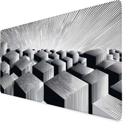Tapis de souris géométrique antidérapant avec bords surpiqués pour PC