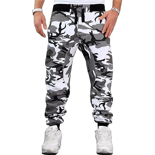 Men's Camouflage Sweatpants, Loose Casual Stretch Classic Fit Straight Camo Pants Sports Joggers Trousers with Pocket