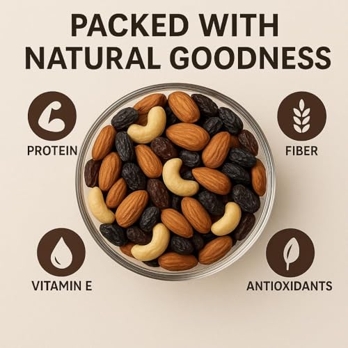 Image of Vbalaa Dry Fruit Mix | Healthy Snack Blend of Almonds, Cashews, Pistachios, Raisins, Black Raisins, Dried Cranberries | 100% Natural & Pure | Rich in Nutrition | Ideal for Snacking & Gifting-250gm