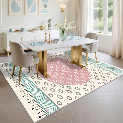 Tapis lavable en machine 60x90cm bleu et rose à motif cercle moderne - 6