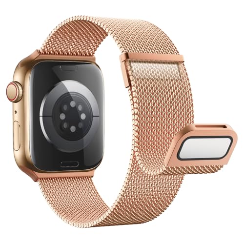 Astorgos Correas Metálica Compatible con Apple Watch Ultra 3/2/1 49mm,S11/S10 46mm,9/8/7 45mm,SE3/SE2/SE/6/5/4 44mm,3/2/1 42mm,Bracelet Magnética Doble Pulsera de Metal de Acero Inoxidable,DoradoChgne
