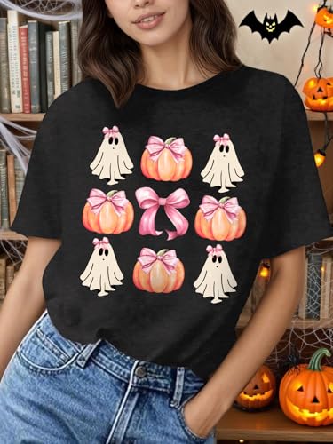 Halloween Shirts for Women Spooky Season Shirt Pumpkin Ghost Graphic tees Casual Short Sleeve Tops - image 2