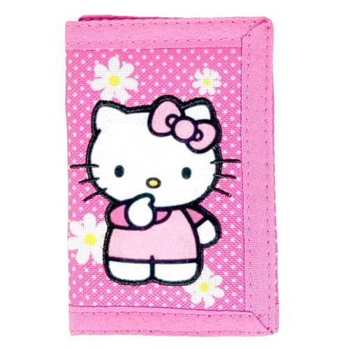 Hello Kitty Carteira bordada com três dobras florais de bolinhas