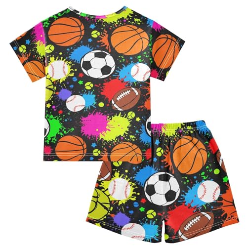 Sports Ball Dark Pajama Set Short Sleeve Summer Pajamas Sleepwear Nightwear Set Cotton 5Y2