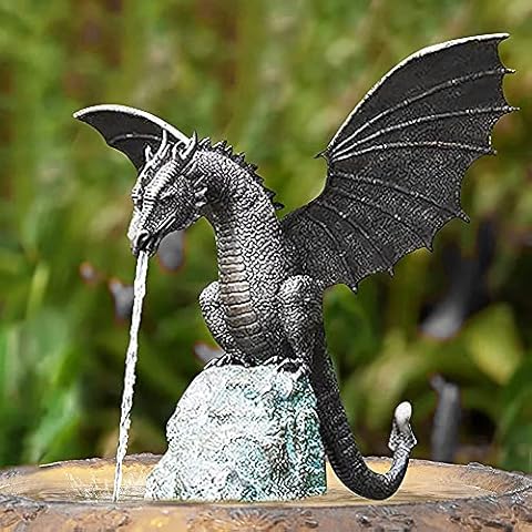 PINKJANE Fountain Dragon Statue for Garden, DIY Fire Dragon Water Spraying Resin Waterscape Sculpture, Retro Bronze Colour Dragon Home Decoration Ornaments for Bird Bath, Garden, Pond, Pool Cover
