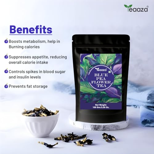 Image of Teaaza Butterfly Pea Flower Tea, 100 Gm-200+Cups| 100% Organic Blue Pea Flower Tea | Caffeine Free-Detox tea | Plant Based | ANTIOXIDANT RICH | Flower Tea For Weight Manage & Thyroid