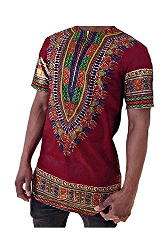 Camiseta De Hombre Tribal Africana Dashiki Floral Hipster Hip Hop Tops Rojo...