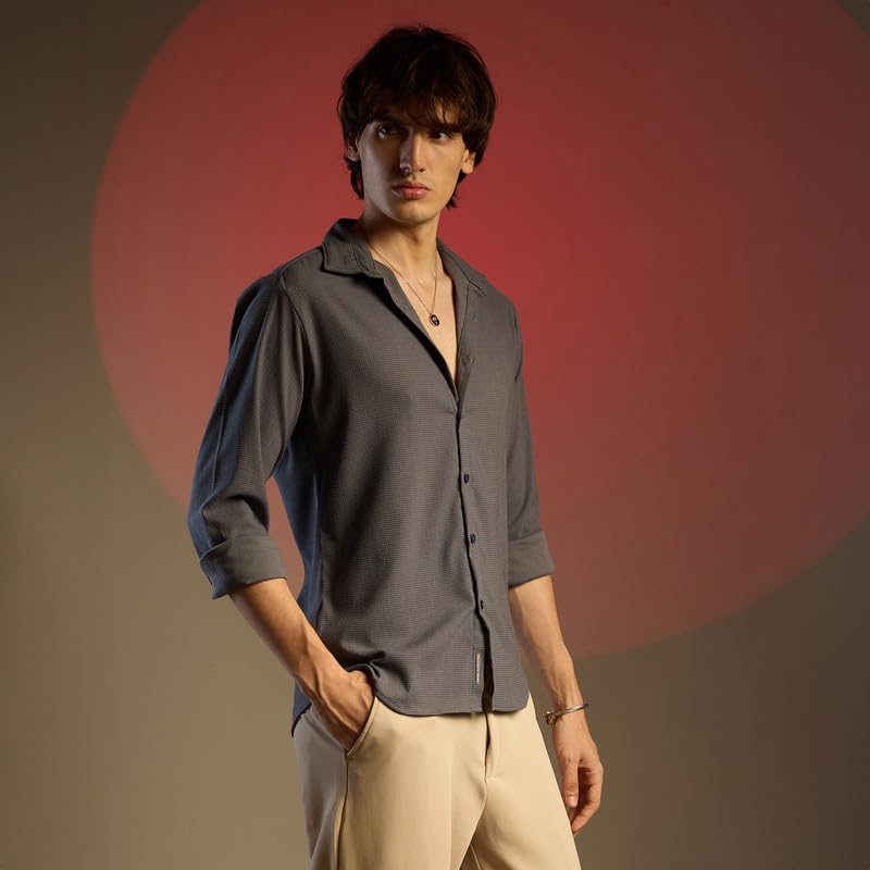 Image of CAHOOT Men's Foliage Strokes Shirt for Casual Wear | Spread Collar | Long Sleeve | Button Closure | Shirt Crafted with Comfort Fit for Everyday Wear