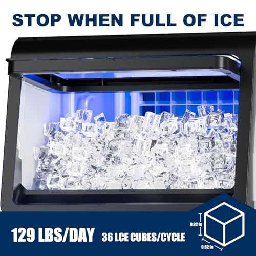 Image of Commercial Ice Maker, 129 Lbs /24H Countertop Ice Maker Machine Commercial Ice Machine Freestanding Stainless Steel Upon Counter Ice Maker(129Lbs /24H)