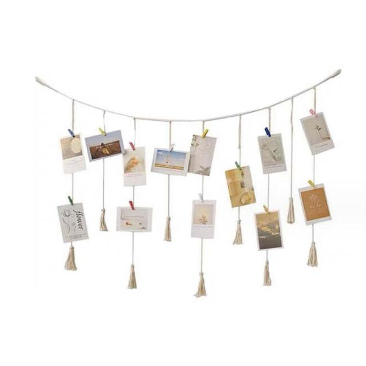 XDHLDULYK 1PCS Wall Hanging Photo Display, DIY Wall Decorations,Boho Photo Garland,Macrame Wall Hanging Pictures Holders for Bedroom Nursery Dorm (59.05inch)