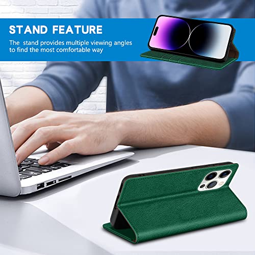 ZZXX iPhone 14 Pro Max 6.7 inch Cellular Phone Case, Wallet with RFID Blocking, Card Slot, Magnetic Leather Flip Protective Cover, Green - image 5