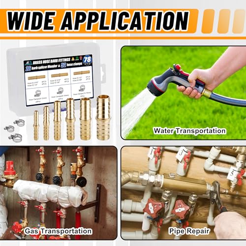 Ailbiuko BARB-SPLICER-26PCS Brass Hose Barb Fitting,Barb Splicer Mender Hose Fittings 3/16 Inch 1/4 Inch 5/16 Inch 3/8 Inch 1/2 Inch 5/8 Inch With 52Pcs Stainless Steel Pipe Hose Clamps thumb #5