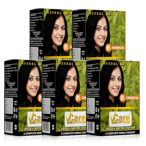 VCare Natural Herbal Hair Dye Powder for Men and Women|Apply for Dry Hair |100% Organic Henna Black Dye Hair Color Boost Shine and Hair Growth – 60 gm (Pack of 5) – Black