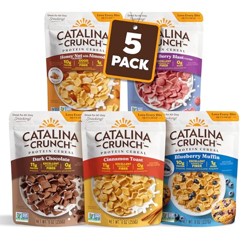 Image of Catalina Crunch Protein Cereal | Sugar Free Breakfast Cereal with up to 11g of Protein | Gluten Free, Keto Friendly | Variety Pack 5 Flavors (Pack of 5)