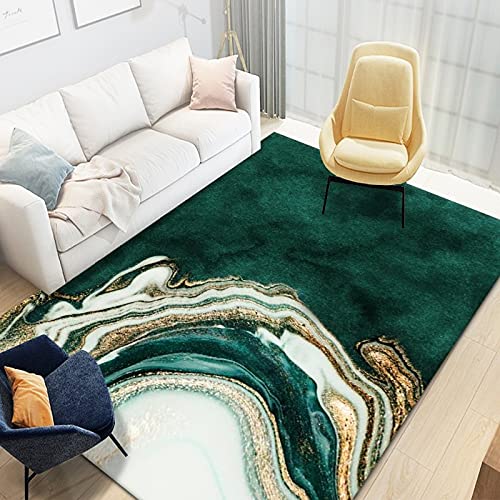 Tapis géométrique salon 60x120cm vert antidérapant et lavable pour chambre ado garcon - 2