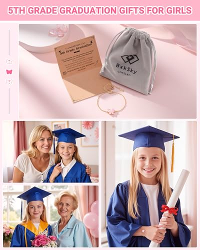 Image of Kindergarten /5th Grade /8th Grade Graduation Gifts, Adjustable Pink Butterfly Bracelet