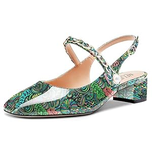 HEUIVZAR Dames hoekige teenkap blokhak Chunky lage hak Mary Jane pumps enkelriem slingback lakleer dress schoenen 5 cm