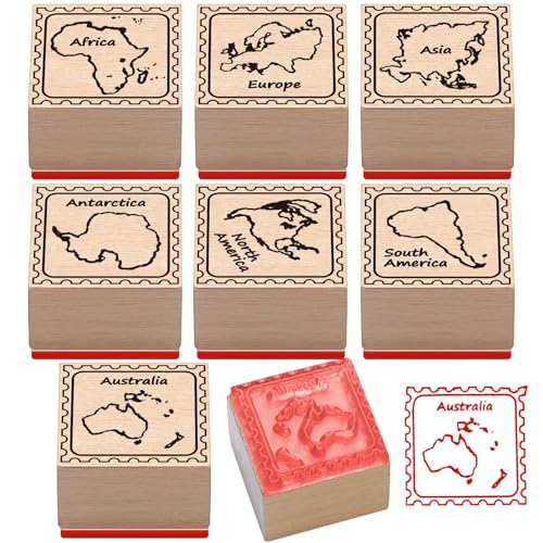 Tosstuki 7 Pcs Continent Rubber Stamp Frames Passport Stamps Continents Rubber Stamp Set for Card Making Decoration and Scrapbooking Supplies DIY Tools Gifts